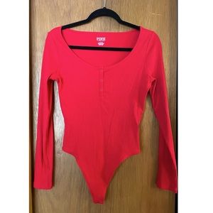 Victoria Secret-PINK - Medium Red Long sleeve Bodysuit